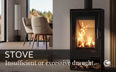 What problems can too little or too much chimney draught cause in a wood-burning stove?